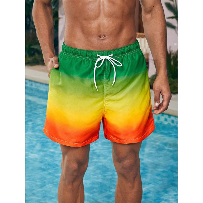 Herren Strandshorts mit Farbverlauf – Bunte 3D Druck Boardshorts | Atmungsaktive Lockere Badehose für Sommer & Freizeit Kaufschwan®