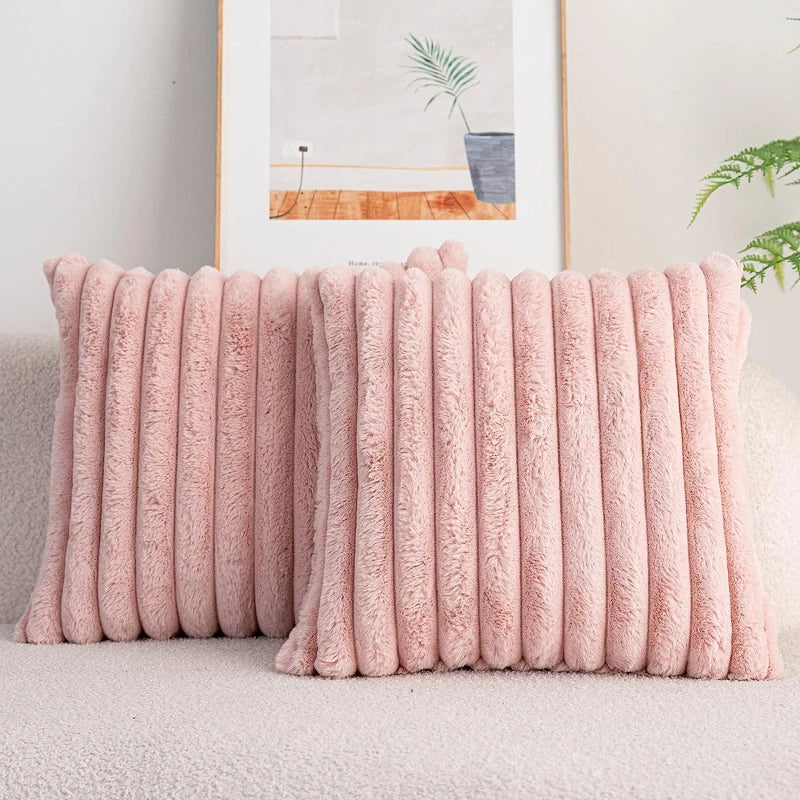Weiß & Rosa Dekorativer Kissenbezug | Flauschiger Weicher Überwurf für Sofa, Couch & Wohnkultur | 45x45cm