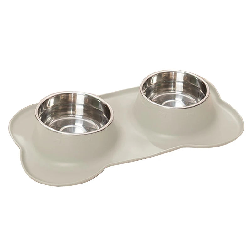 Edelstahl Doppelnapf für Hunde & Katzen – Rutschfester Futternapf mit 2 Edelstahlschalen Kaufschwan® Beige S