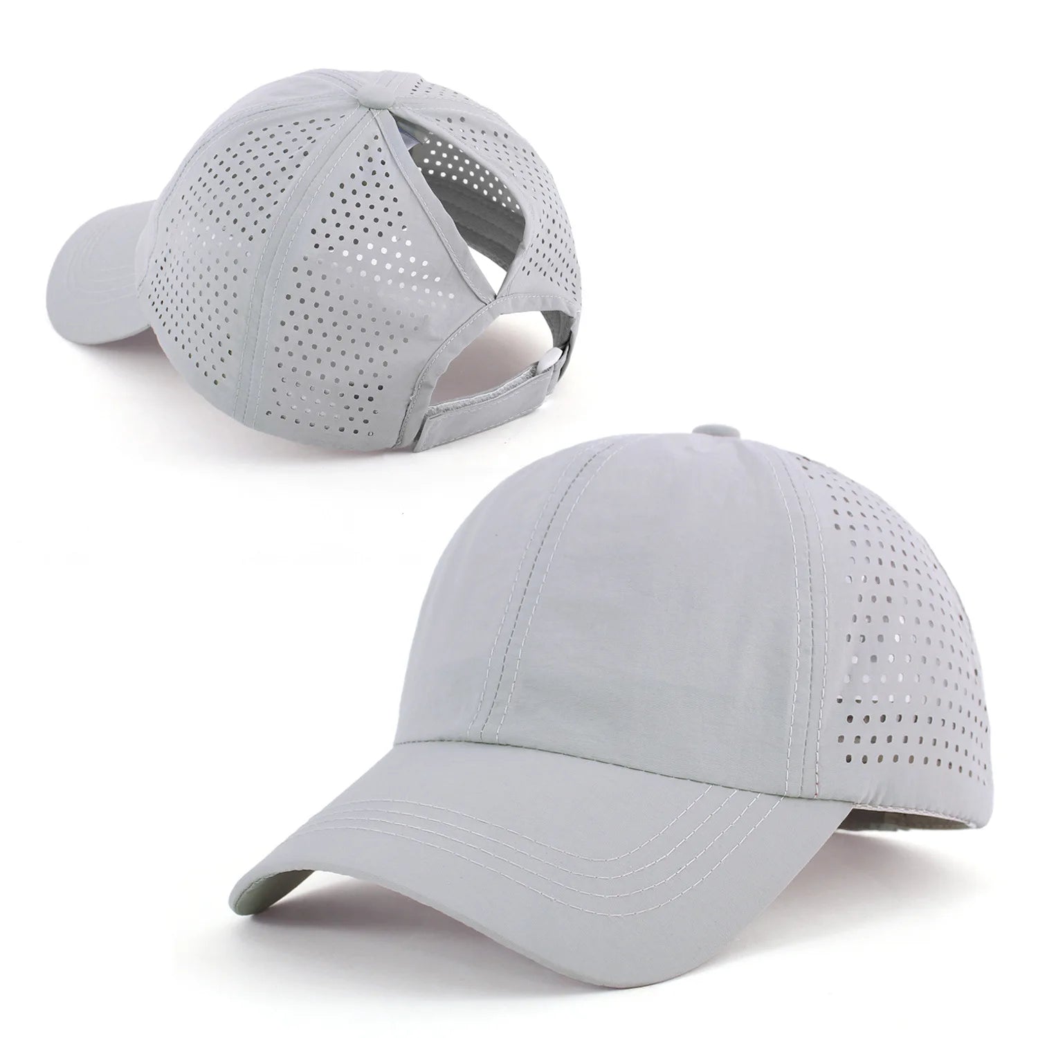 Damen Zopf Cap | Damen & Herren Mesh Atmungsaktive Baseballcap | UV-Schutz & Ponytail-freundlich Verstellbar Kaufschwan® Hellgrau