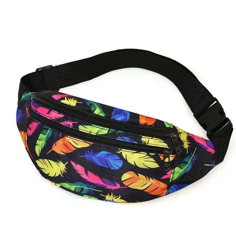 Bunte Feder Design Gürteltasche – Damen & Herren Sport Fanny Pack | Crossbody Brusttasche, Handy Tasche & Multifunktion Hüfttasche Kaufschwan® Blätter schwarz