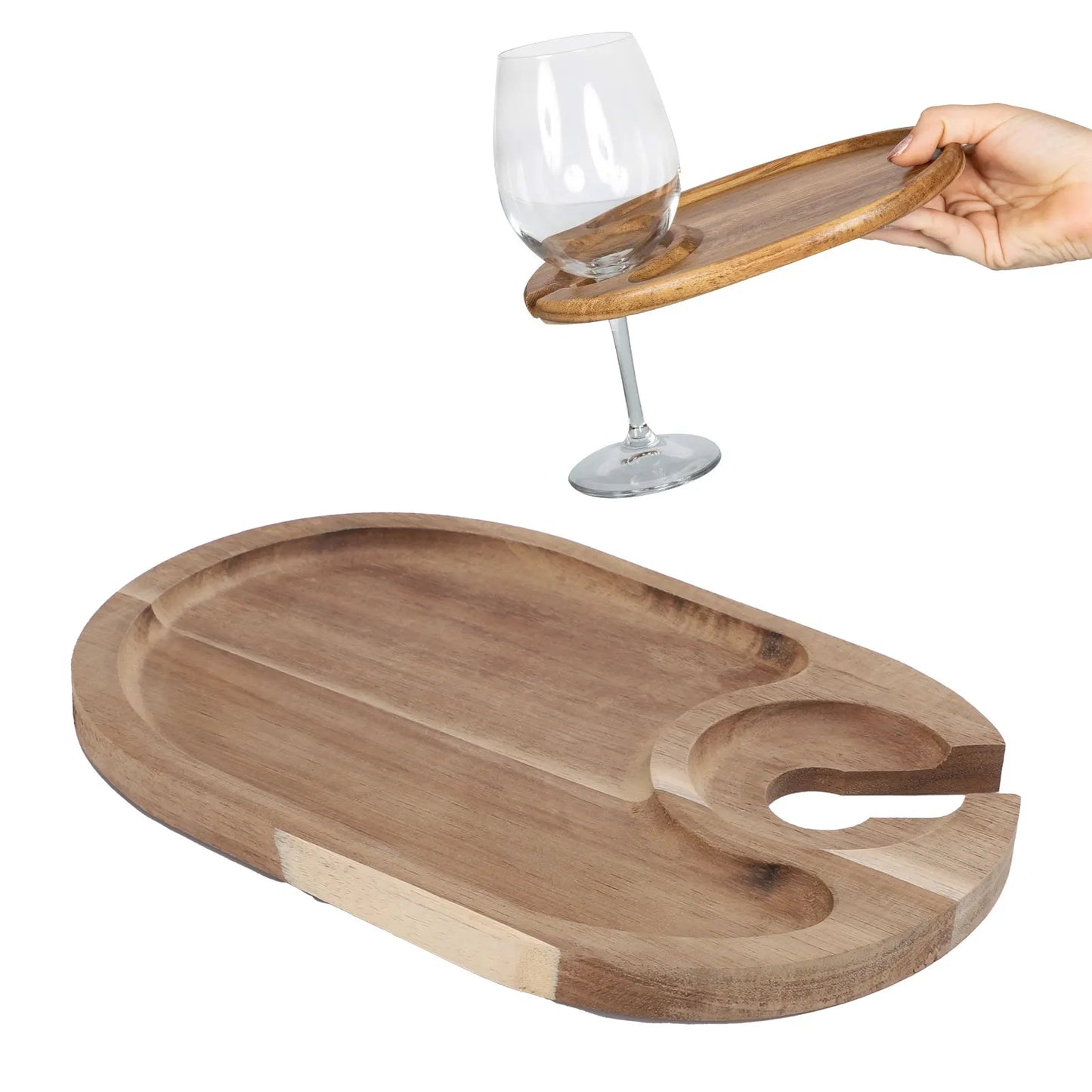 Holz Wein Aperitif Platte mit Glashalter – Cocktail Serviertablett Mini Charcuterie Board für Käse & Snacks Kaufschwan®