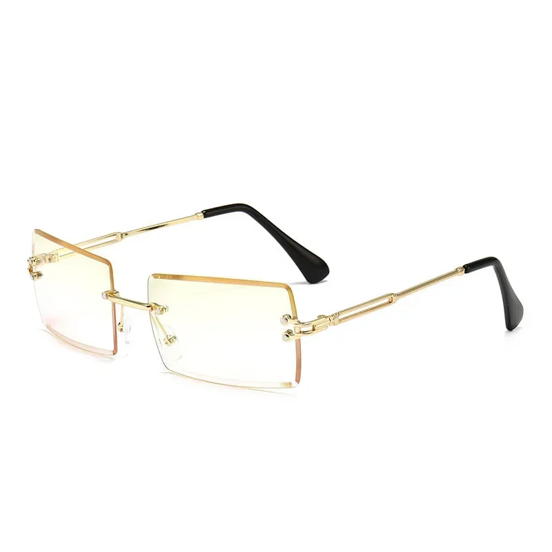 Luxuriöse randlose Vintage-Sonnenbrille – Rechteckige Damen-Sonnenbrille mit Verlaufsgläsern und UV400-Schutz für Reisen und Autofahren Kaufschwan® Gold