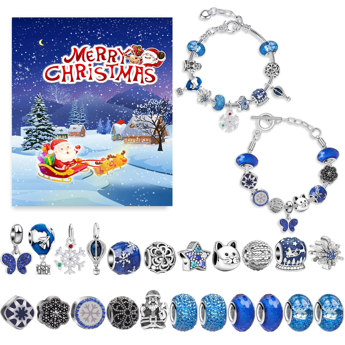 Weihnachts-Adventskalender mit Armband-Bastelset – Schneemann- & Weihnachtsmann-Geschenkbox für Mädchen