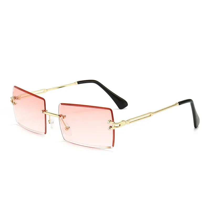 Luxuriöse randlose Vintage-Sonnenbrille – Rechteckige Damen-Sonnenbrille mit Verlaufsgläsern und UV400-Schutz für Reisen und Autofahren Kaufschwan® Rosa