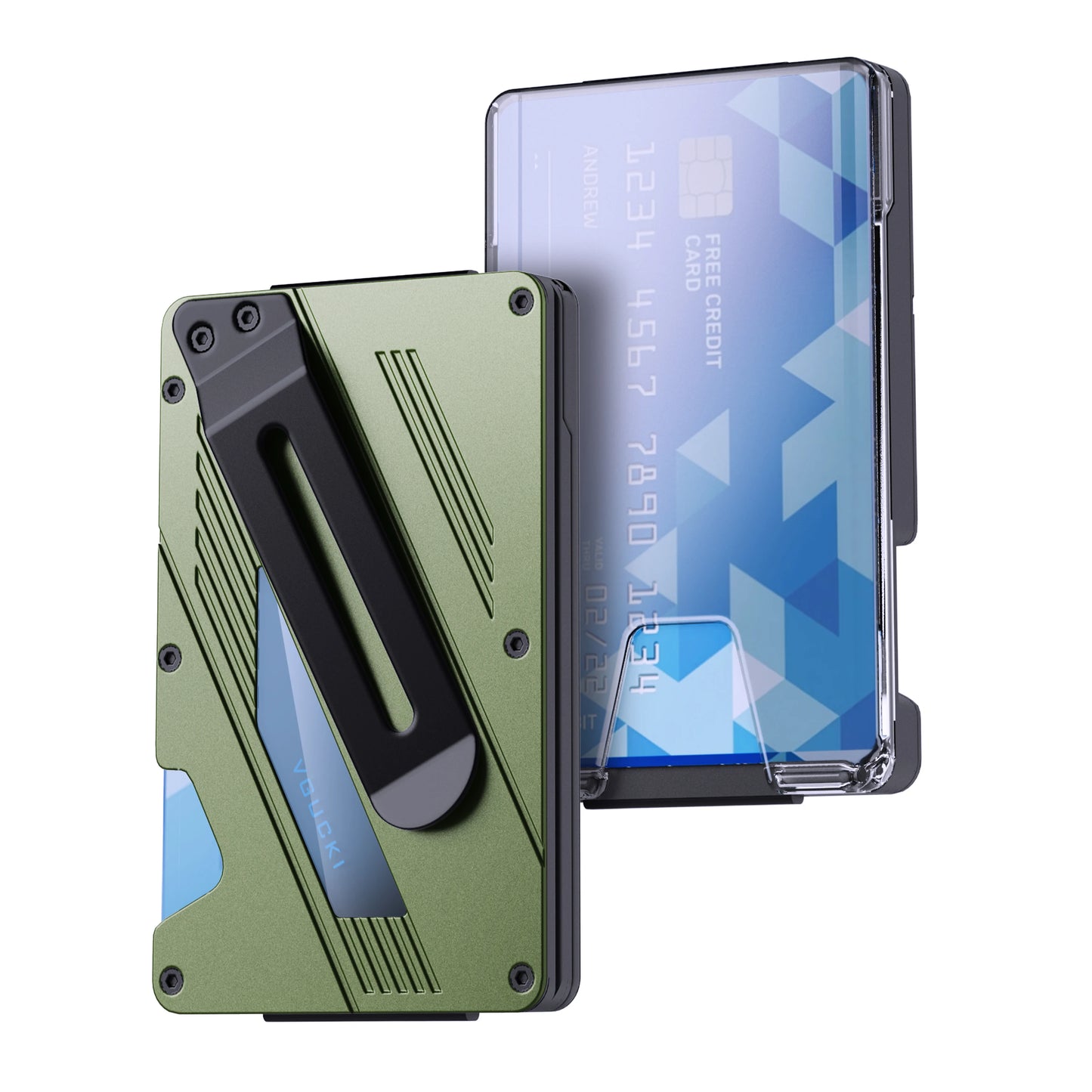 Herren Geldbörse – Schlanke Aluminium Metall Geldklammer Wallet mit Klarem ID-Fach | RFID Schutz Ultra-Dünne Taktische Brieftasche Kaufschwan® Armeegrün