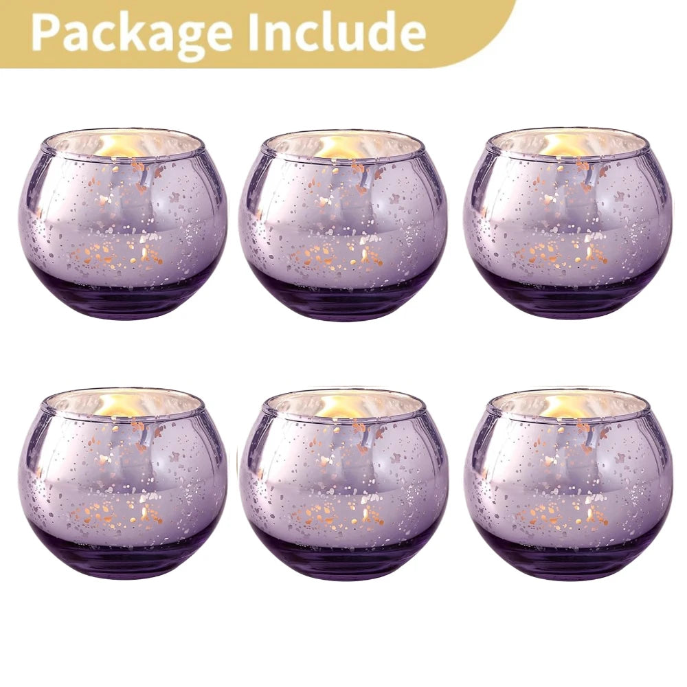6 / 12 Stück Mercury Glas Teelichthalter – Bunte Kreative Kerzenhalter für Wohndeko, Hochzeit & Party Tischdekoration Kaufschwan® 6 Stück Lila