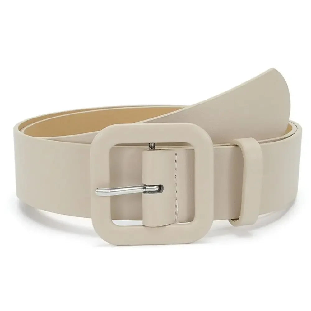 Modischer Damen Gürtel – Schlicht & Bunt | Vintage Gürtel mit Quadratischer Schnalle aus PU-Leder für Kleider & Jeans Kaufschwan® Beige