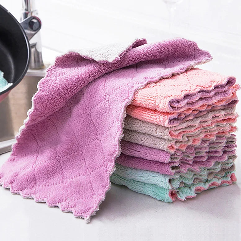 5/10 Stück Doppellagige Mikrofaser Handtücher – Super Saugfähige Coral Fleece Reinigungstücher | Ölabweisende Küchenlappen & Scheuertücher Kaufschwan®