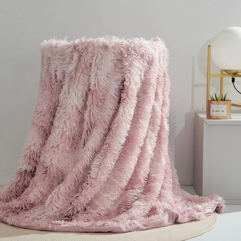 Vier-Jahreszeiten Universelle Nerz-Fleece-Decke – Flauschige Tie-Dye Einfarbige Decke für Wärme und Komfort Kaufschwan® Rosé-Beige 200x230cm