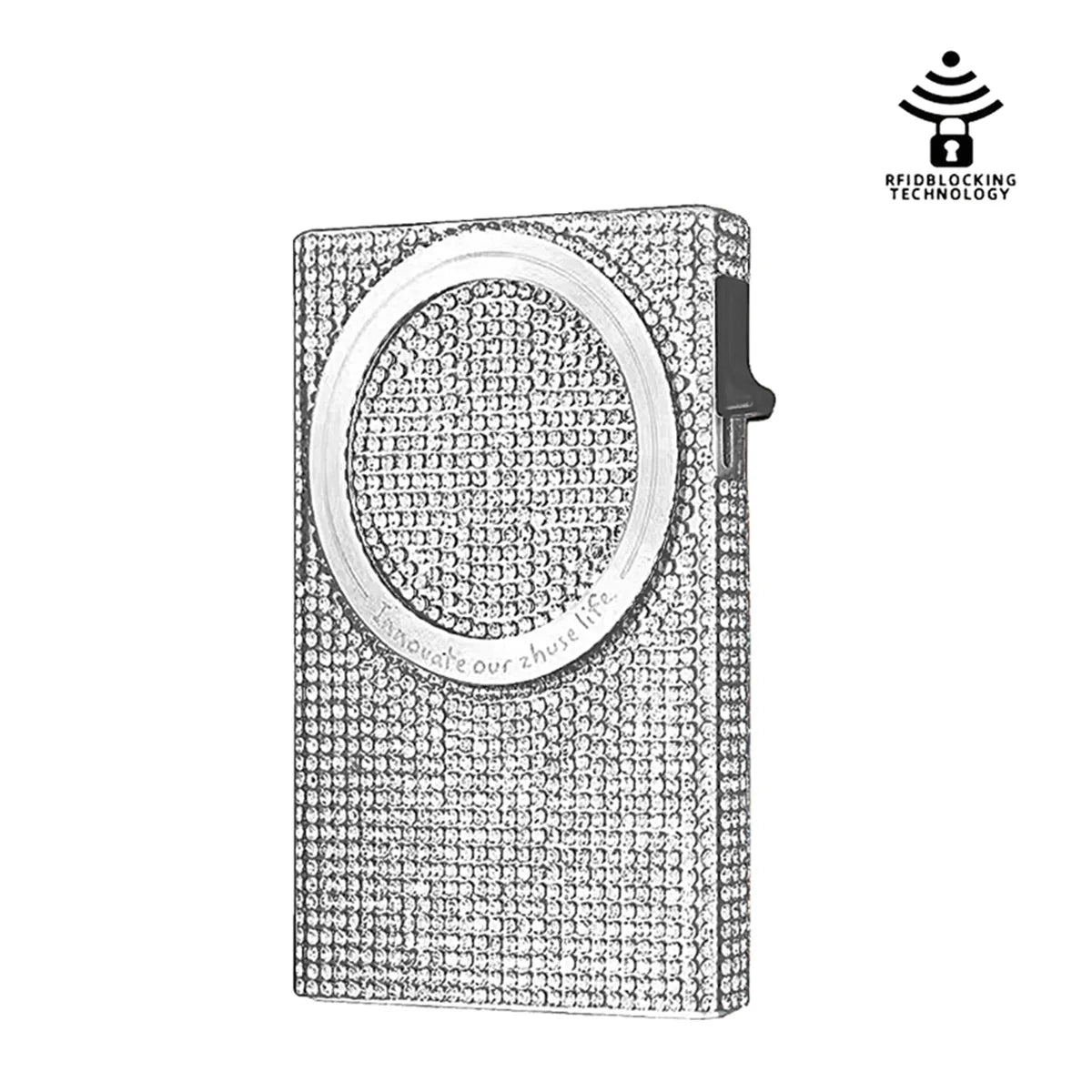Minimalistische Damen Geldbörse aus Aluminiumlegierung – Magnetischer Automatischer Pop-Up Kartenhalter mit Diebstahlschutz & Blockierung Kaufschwan® Silber + Diamanten