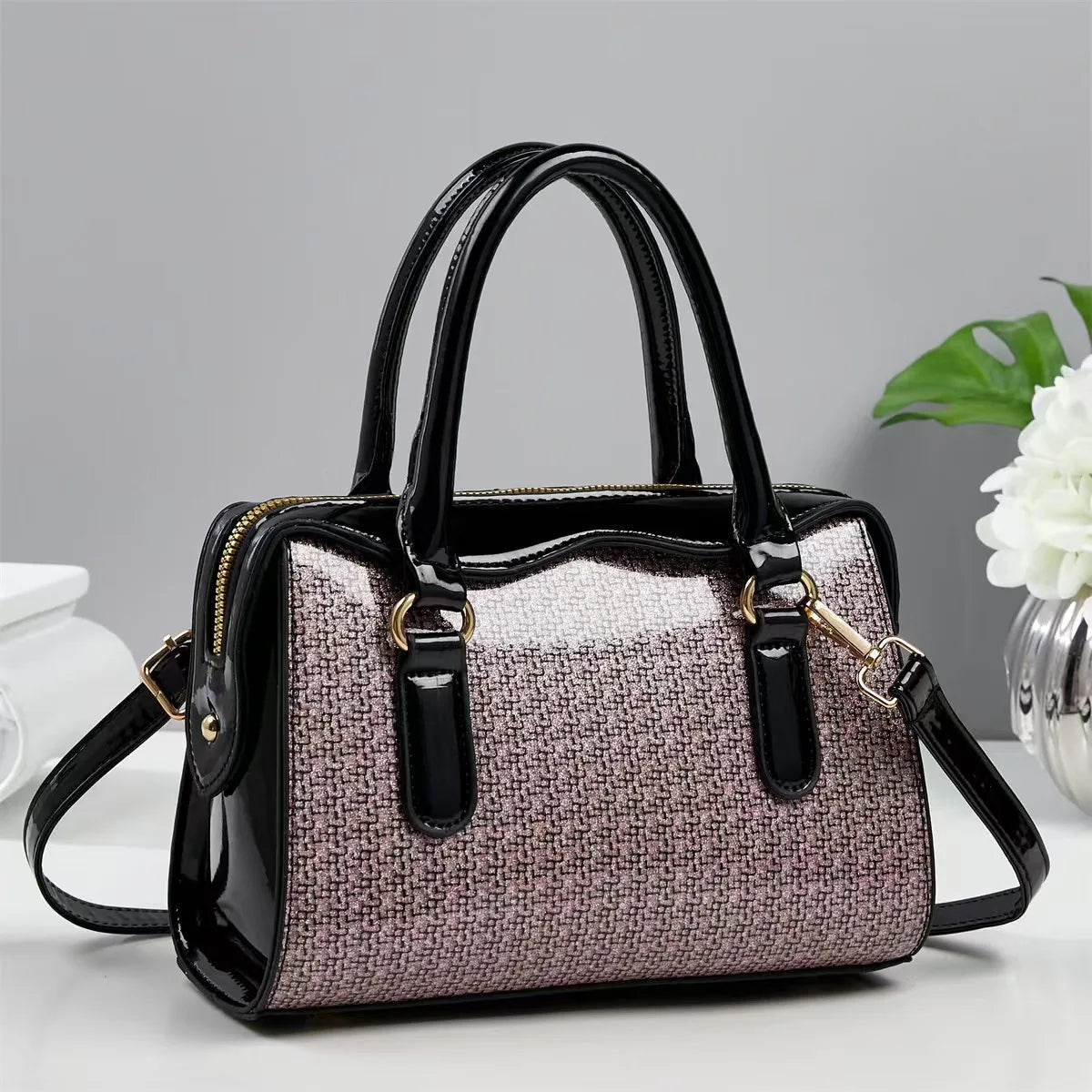 Große Damen Crossbody Tasche – Ein-Schulter PU Tote im Street Style | Weiche Quadratische Handtasche mit Reißverschluss Kaufschwan® Rosa