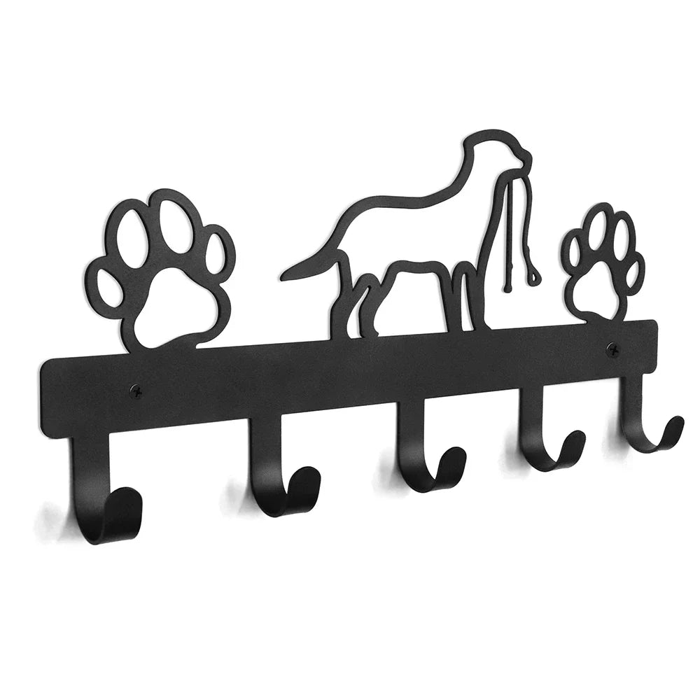 Metall Wandhaken mit Pfotenmotiv – Hundehalter mit 5 Haken | Wandorganizer aus Eisenkunst für Schlüssel, Leinen & Jacken Kaufschwan®
