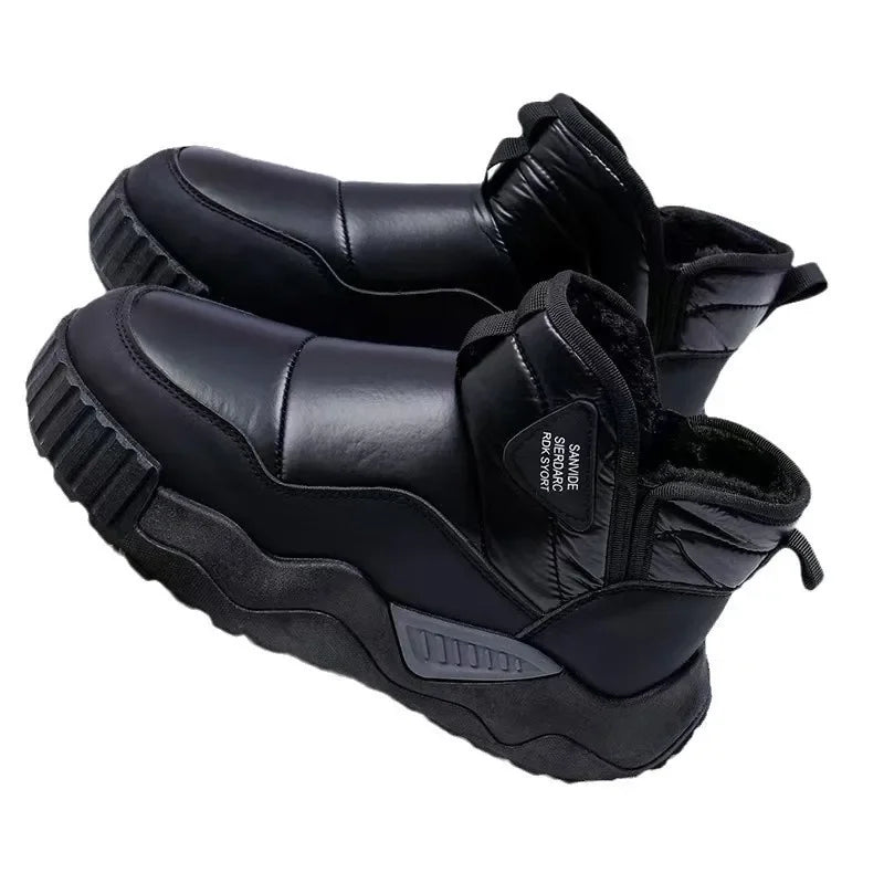 Gefütterte Herren Winterstiefel – Wasserdichte Hohe Schneestiefel mit Kunstfellfutter | Rutschfeste Warme Baumwollschuhe für Outdoor & Alltag Kaufschwan®