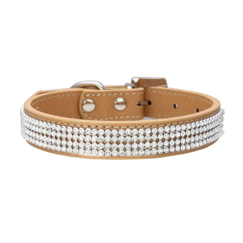 Wildleder Kristall Strass Hundehalsband Verstellbar Glitzer Halsband mit Zinklegierung Schnalle für Kleine Hunde Katzen Kaufschwan® Hellbraun XS 1.5X30cm