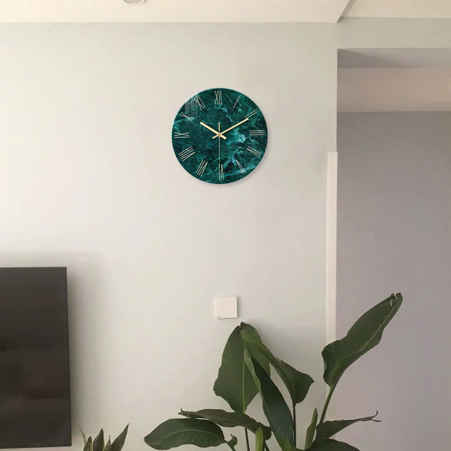 Dunkelgrüne Marmor Glas Wanduhr – Leise Quarz Deko Uhr Kaufschwan®