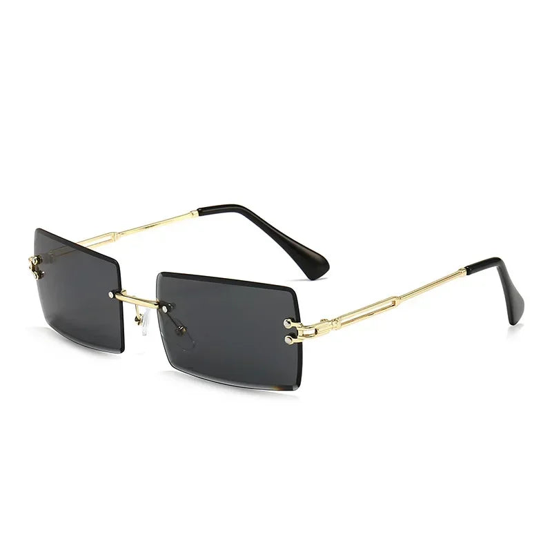 Luxuriöse randlose Vintage-Sonnenbrille – Rechteckige Damen-Sonnenbrille mit Verlaufsgläsern und UV400-Schutz für Reisen und Autofahren Kaufschwan® Schwarz