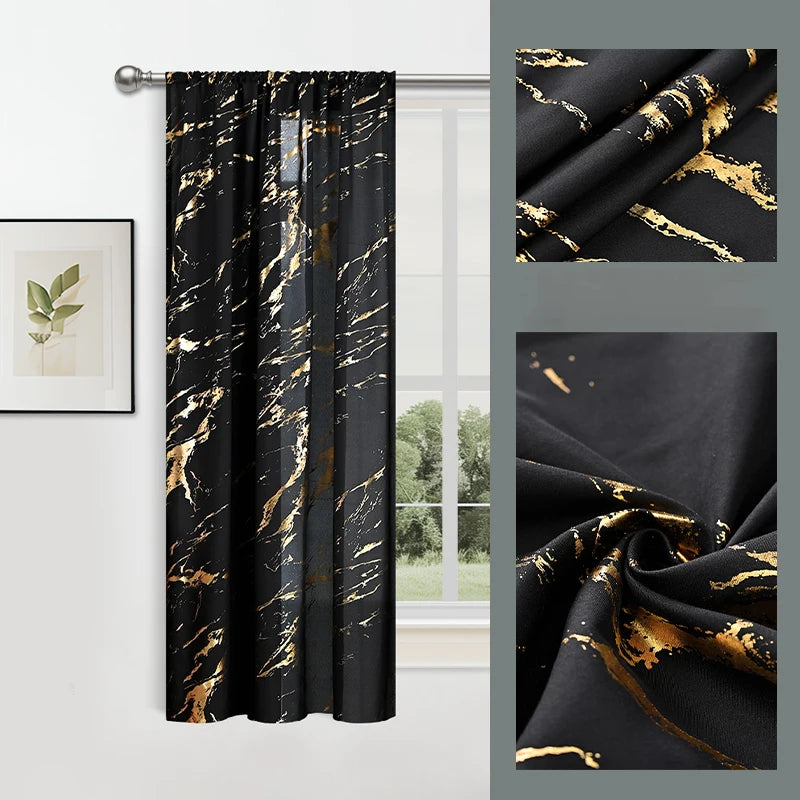 Luxus Marmor Goldfolie Print Vorhang Präzises Design für Wohnzimmer Dekoration Kaufschwan® Gold Schwarz-02 100x130cm 1 Stück