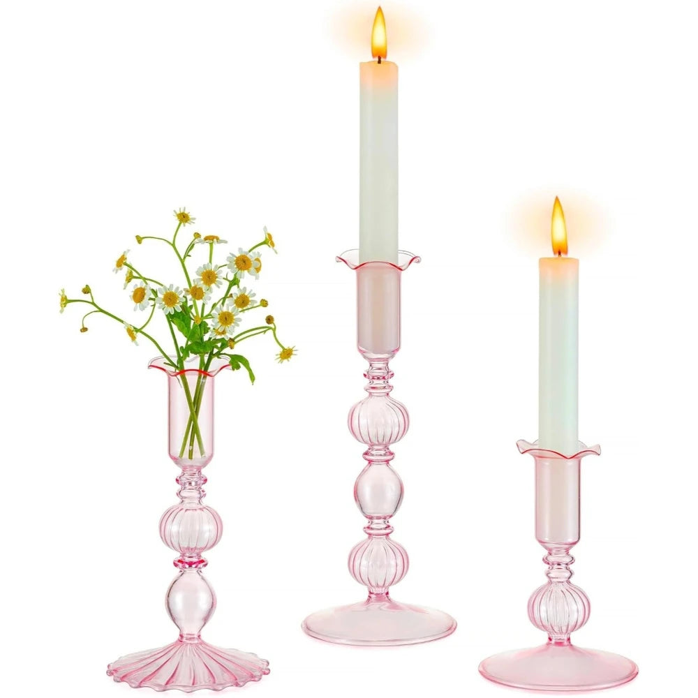 Transparente (3 Stück) Kerzenhalter – Elegante Gewellte Kerzenständer für Stabkerzen zur Wohn- & Party Dekoration