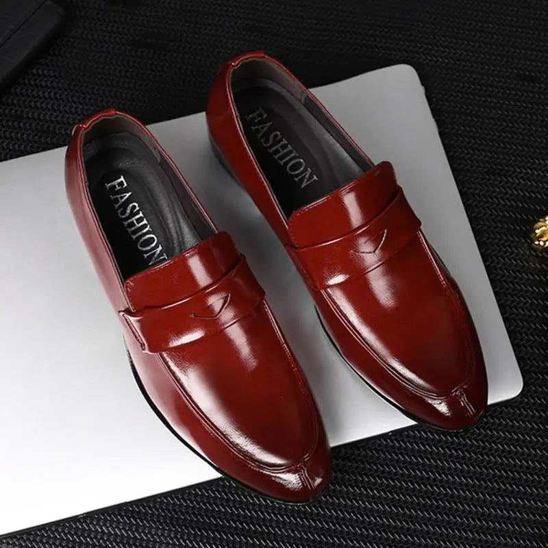 Herren Business-Loafer mit Spitze – Elegante Slip-On Lederschuhe | Formelle Freizeitschuhe Kaufschwan® Rotbraun 45