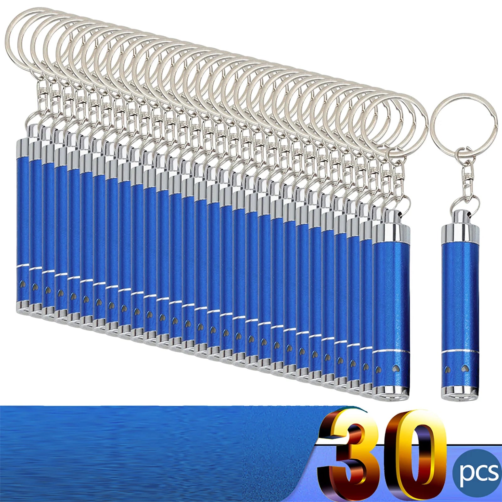 30 Stück Personalisierte LED-Schlüsselanhänger Taschenlampen – Mit Firmenlogo | Superhelle Mini-Leuchte für Werbung & Events Kaufschwan® 30 Stück Blau