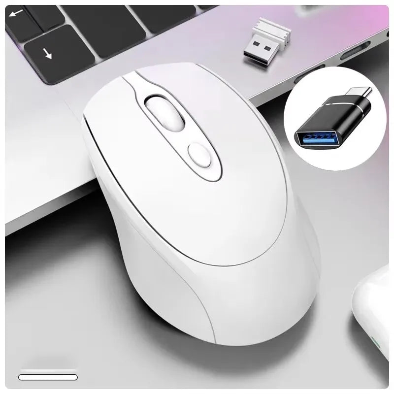 Bluetooth-Kompatible 2.4G Wiederaufladbare Kabellose Maus – Leise USB Gamer Maus für PC, Laptop, MacBook & Tablet Kaufschwan® Weiß mit USB-C Adapter