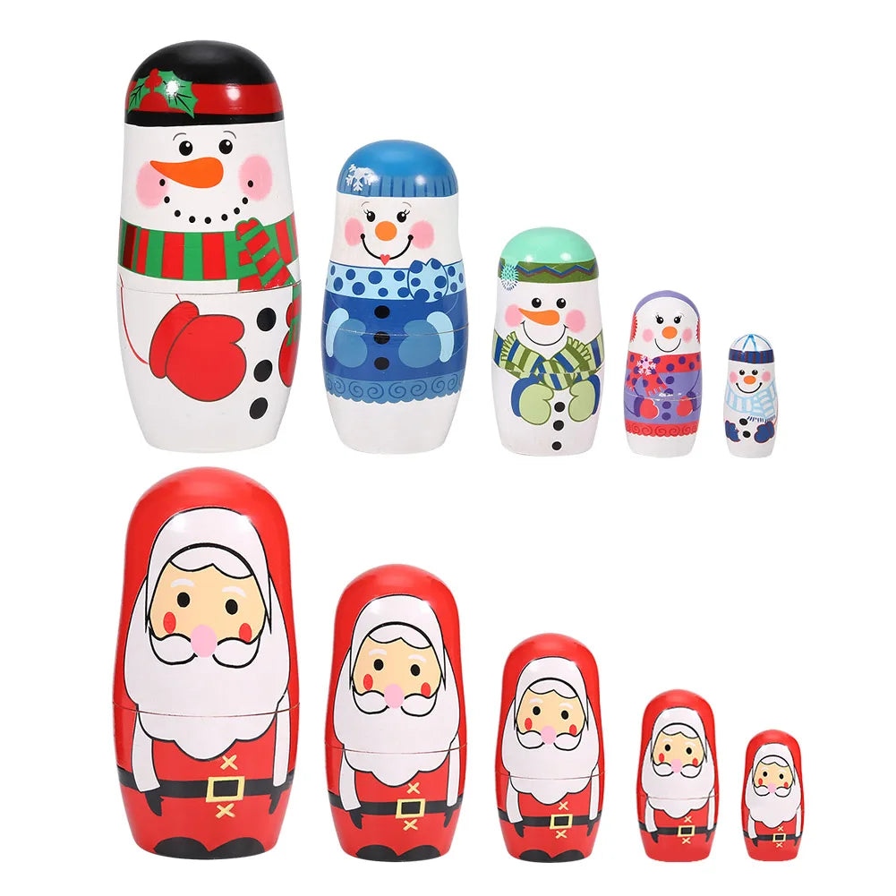 5 Stück Handbemalte Weihnachts-Matrjoschka – Holz-Nestpuppen Set | Niedliche Dekoration & Geschenk für Kinder Kaufschwan®