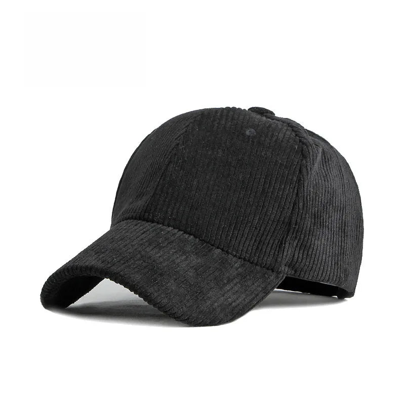 Cord Baseballkappe | Damen & Herren Baumwolle Einfarbige Baseballcap | Herbst Warm Hip Hop Snapback Baseballcap Kaufschwan® Schwarz