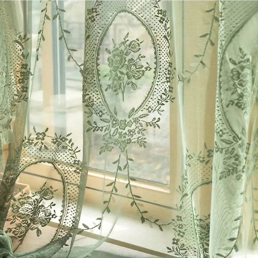 Floraler Bestickter Transparenter Vorhang mit Stangentasche für Wohnzimmer Schlafzimmer Balkon 2 Stück/Set Kaufschwan®