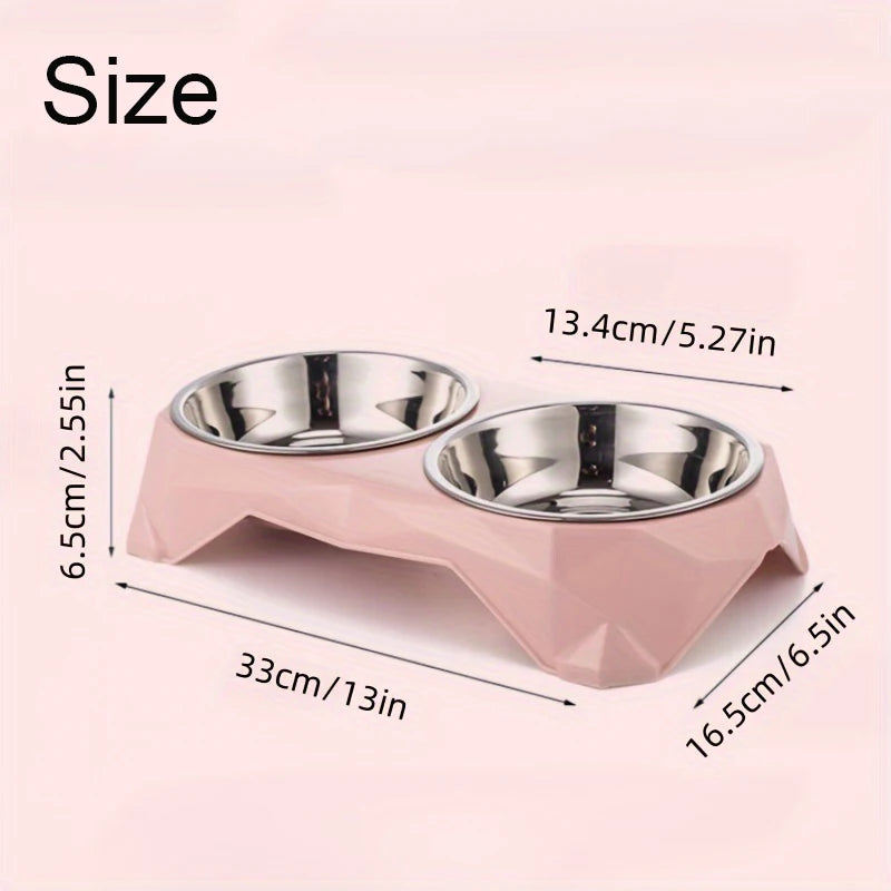 Edelstahl Doppelnapf für Hunde & Katzen – Moderne Futterstation mit Diamantmuster Kaufschwan®