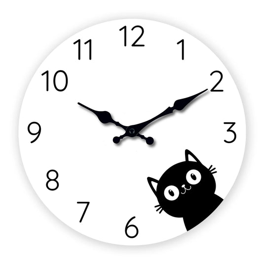 Schwarze Katzen Holz Wanduhr – Leise Quarz Minimalistische Deko Uhr Kaufschwan® 16 Zoll