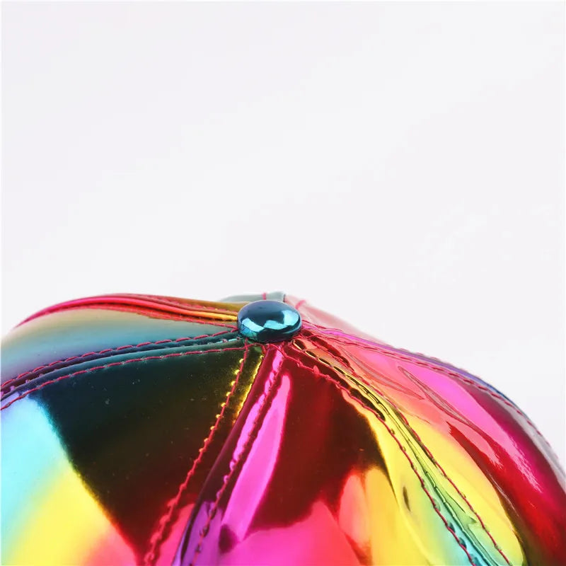 Unisex PU Rainbow Farbwechsel Baseballkappe | Fashion Erwachsenen Laser Hip Hop Baseballcap | Outdoor Freizeit Snapback Glänzende Party Kappe Kaufschwan®