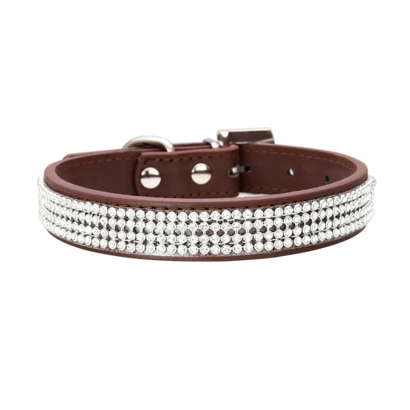 Wildleder Kristall Strass Hundehalsband Verstellbar Glitzer Halsband mit Zinklegierung Schnalle für Kleine Hunde Katzen Kaufschwan® Braun XS 1.5X30cm