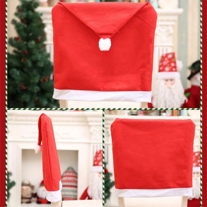 4 Stück Weihnachtsstuhlbezüge – 25x20 Zoll Festliche Dekoration | Langlebige Stoff Stuhlhussen für Zuhause & Partys Kaufschwan®