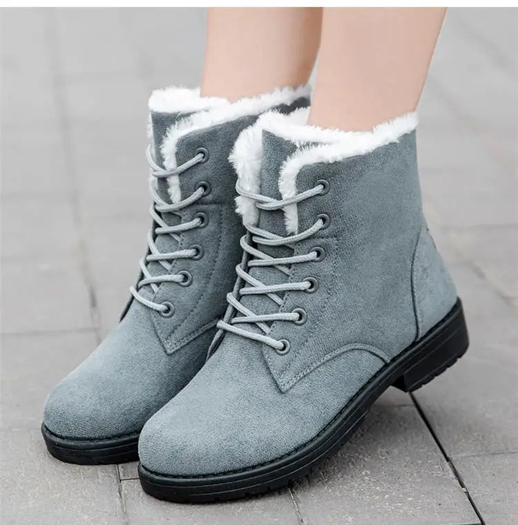 Damen Schneestiefel – Flache Plateau Winter Schuhe | Warme Kunstfell Gefütterte Plüsch Stiefel für Damen | Bequeme Winter Schuhe Kaufschwan®