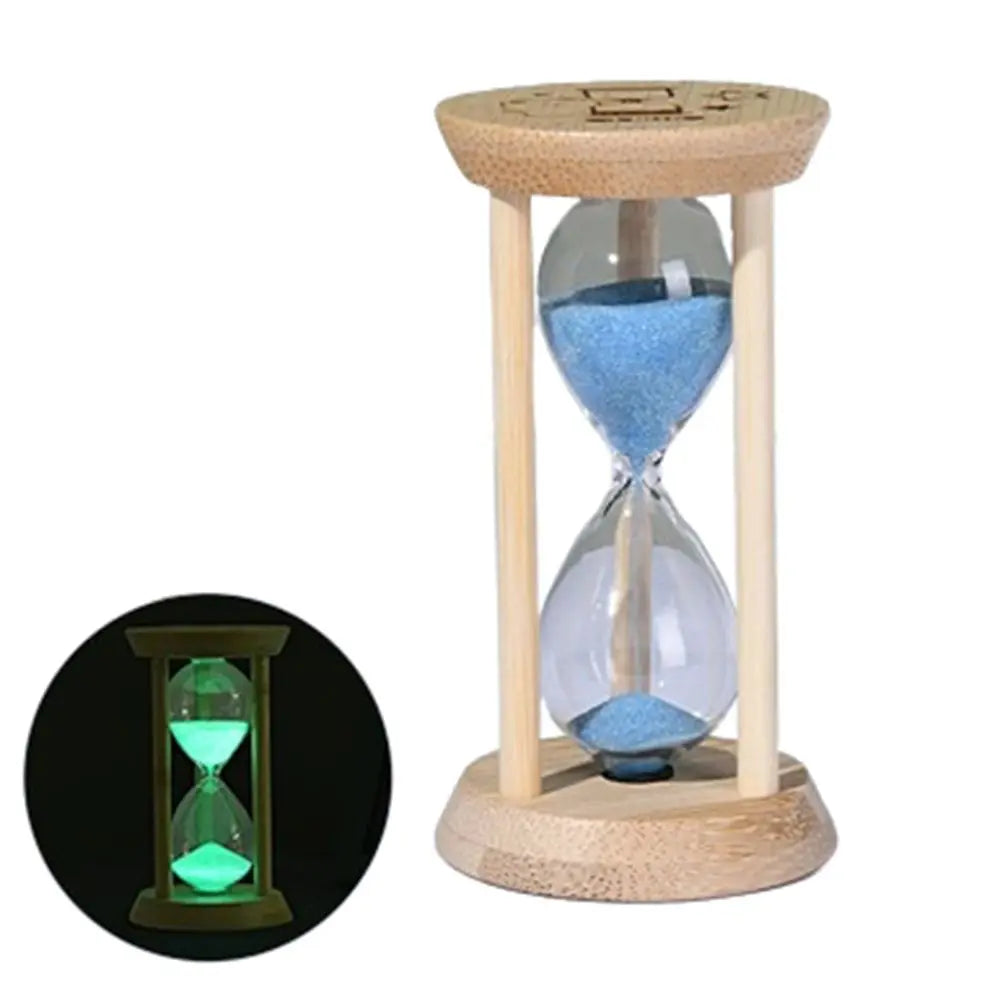 Bambus Leuchtende Sanduhr – Kreativer Fluoreszierender Glas Timer mit Naturrahmen Kaufschwan® Blau 1 Minute