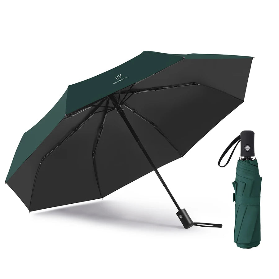Reise-Regenschirm mit 8 Streben – Winddichter Multi-Color Sonnen- & Regenschirm mit Automatischem Öffnen/Schließen Kaufschwan® Grün