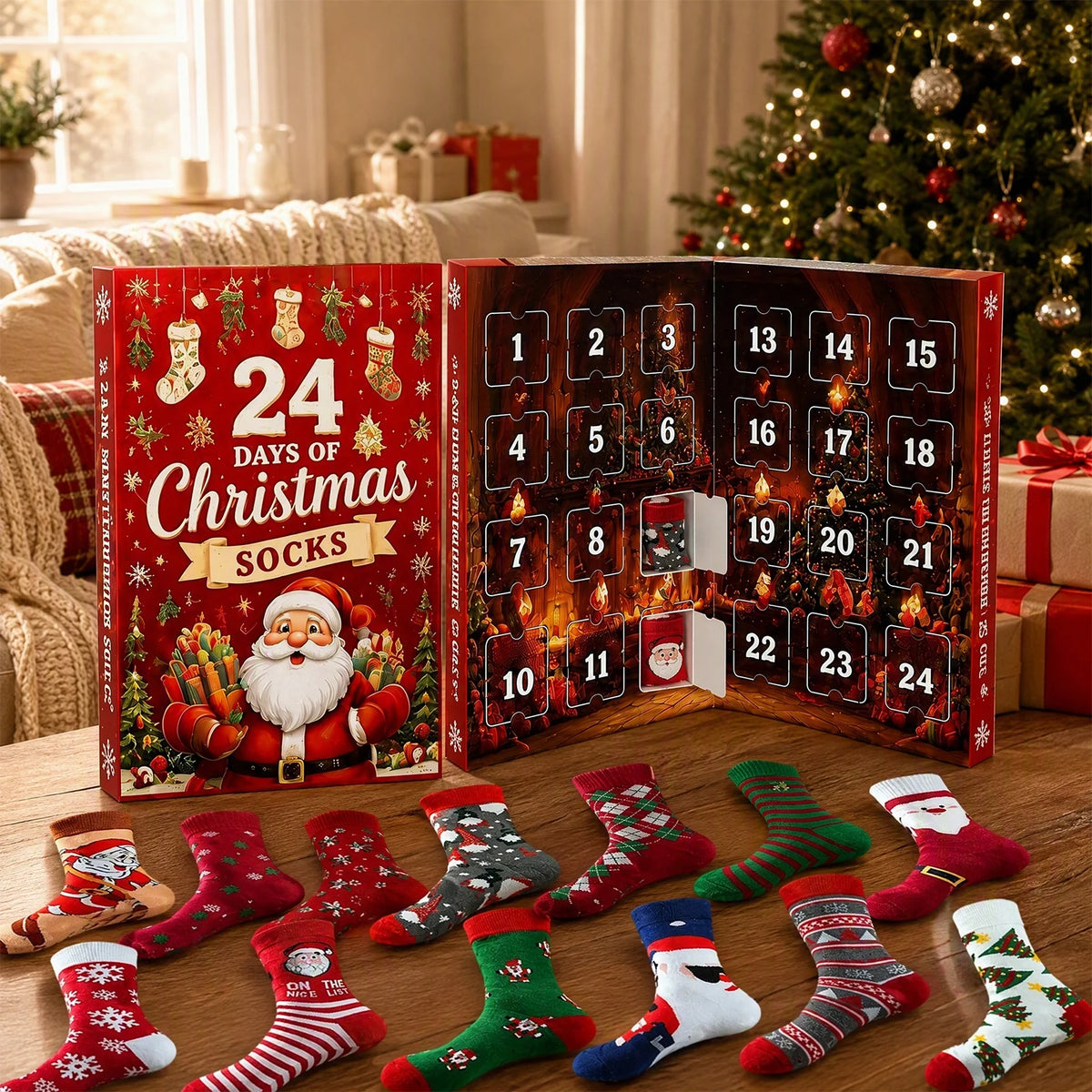 Socken-Adventskalender – 24-Tage-Weihnachtskalender mit Warmen Weihnachtssocken für Damen & Herren