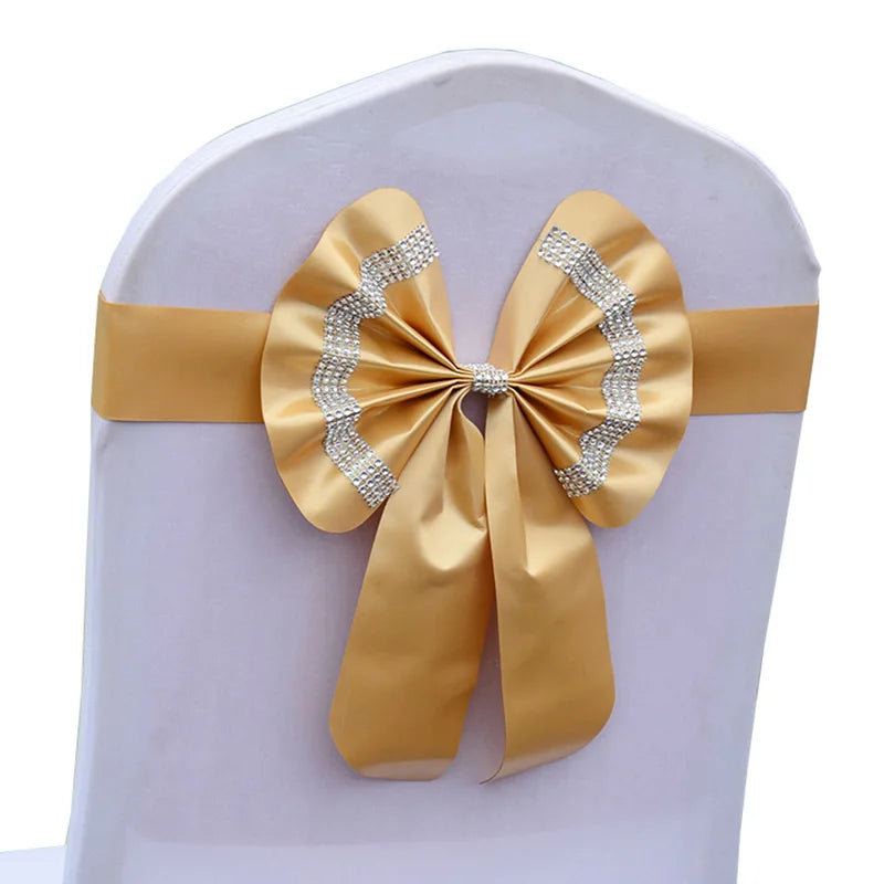 Satin Stuhlschleifen mit Strass-Schnalle – Elegante Schleifen für Hochzeit & Events Kaufschwan® Champagnergold 10 Stück