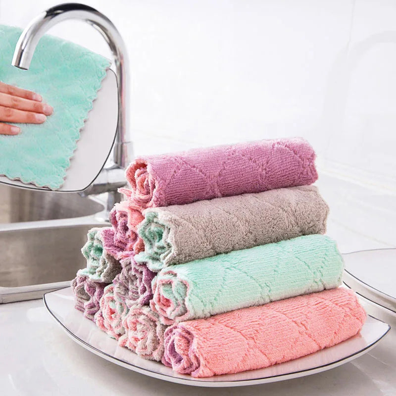 5/10 Stück Doppellagige Mikrofaser Handtücher – Super Saugfähige Coral Fleece Reinigungstücher | Ölabweisende Küchenlappen & Scheuertücher Kaufschwan® Zufällige Farbe 1 Stück