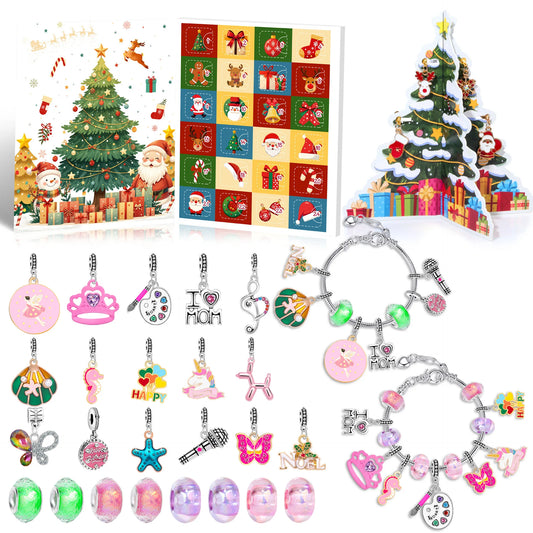 Kinder-Armband-Adventskalender – 24-Tage-Weihnachtskalender mit Schmuck-Bastelset & Überraschungsbox