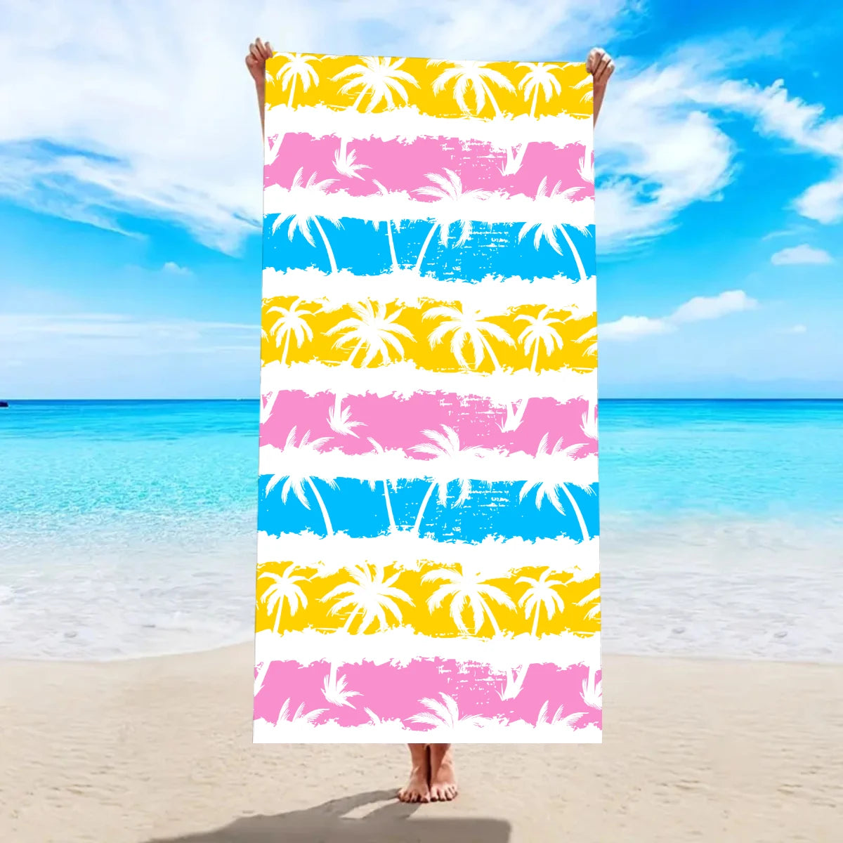 Ultrafeines Mikrofaser Strandtuch – Schnell Trocknend & Saugfähig | Multifunktionales Handtuch für Schwimmen, Yoga, Reisen & Camping Kaufschwan® Gelb-Rosa-Weiß 180x90cm