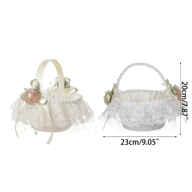 Blumenkorb für Blumenmädchen – Spitzenkorb mit Rosen für Hochzeit Kaufschwan®