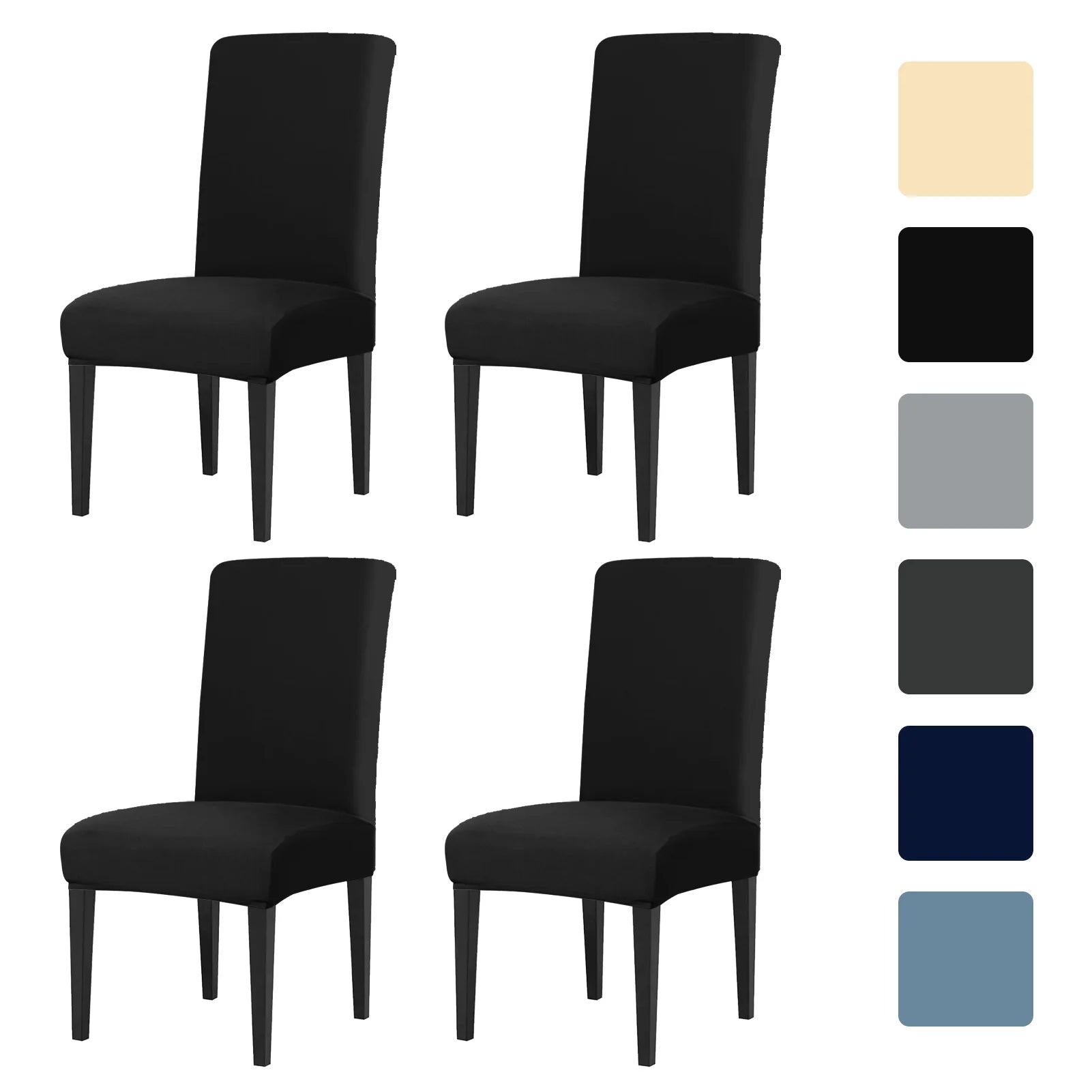 4 Stück Hoch Elastische Esszimmer Stuhlbezüge – Abnehmbare Rutschfeste Sitzschutzbezüge für Wohnzimmer, Küche & Hochzeiten Kaufschwan® Schwarz 8 Stück