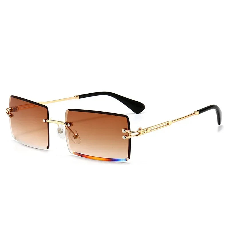 Luxuriöse randlose Vintage-Sonnenbrille – Rechteckige Damen-Sonnenbrille mit Verlaufsgläsern und UV400-Schutz für Reisen und Autofahren Kaufschwan® Braun