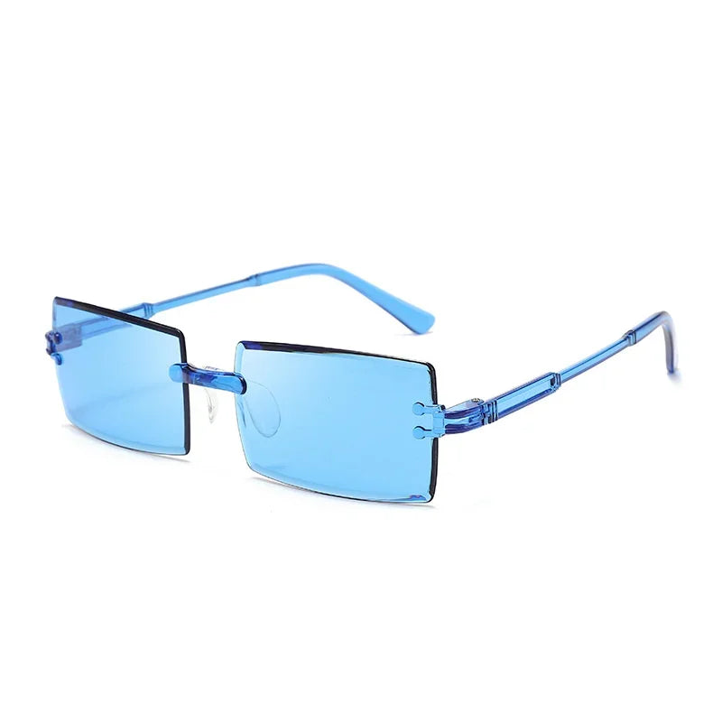 Modische randlose rechteckige Sonnenbrille – Bunte Sonnenbrille mit UV400-Schutz für Damen, ideal für Sommer, Freizeit im Freien und Reisen Kaufschwan® Blau