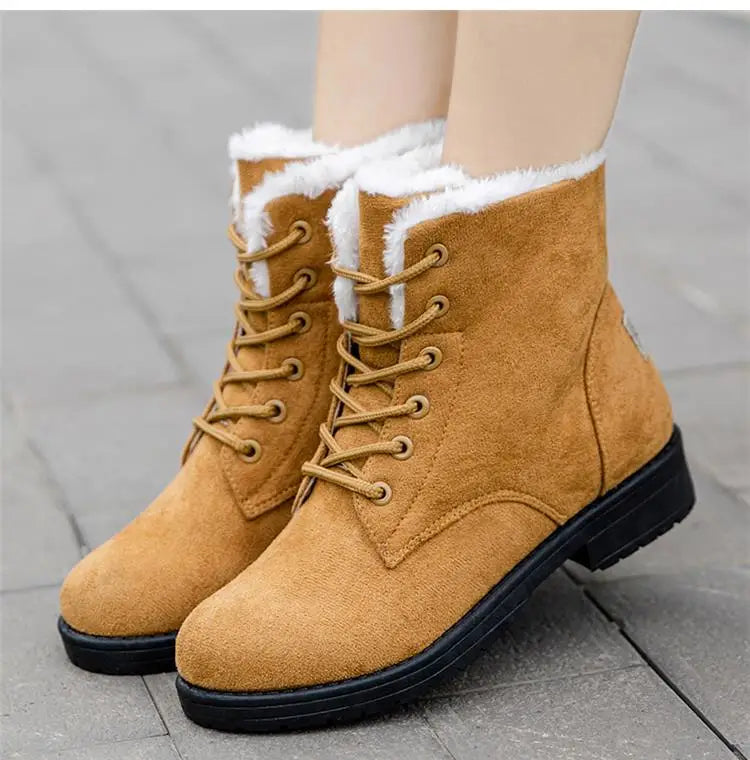 Damen Schneestiefel – Flache Plateau Winter Schuhe | Warme Kunstfell Gefütterte Plüsch Stiefel für Damen | Bequeme Winter Schuhe Kaufschwan®