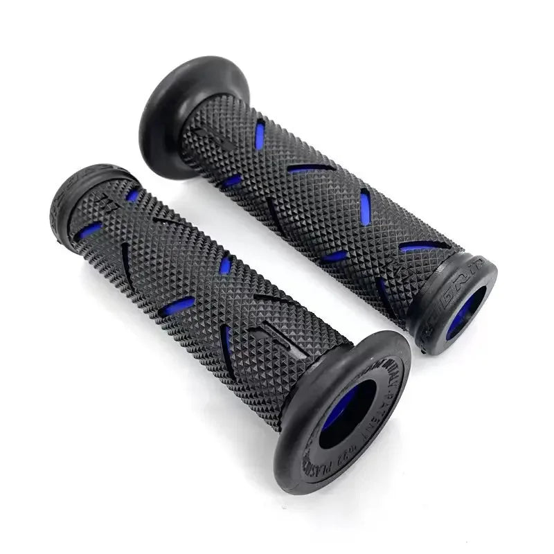 2 Stück 7/8" (22mm) Universal Motorrad Lenkergriffe – CNC Aluminium + Gummi Griffe für Motorbike, Scooter & E-Bike (Rot/Blau/Gold) Kaufschwan® Blau – 2 Stück