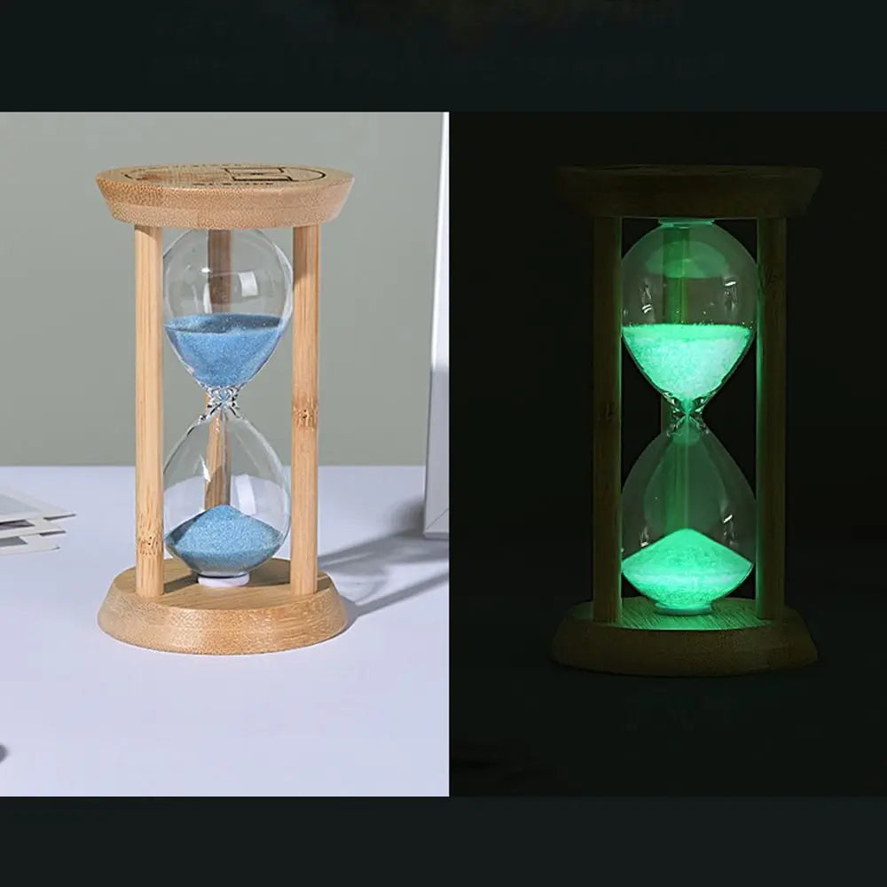 Bambus Leuchtende Sanduhr – Kreativer Fluoreszierender Glas Timer mit Naturrahmen Kaufschwan®