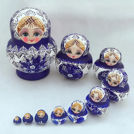 10 Stück Matrjoschka Nestpuppen – Niedliches Russisches Puppen Geschenkset | Traditionelles Holz-Design Kaufschwan®